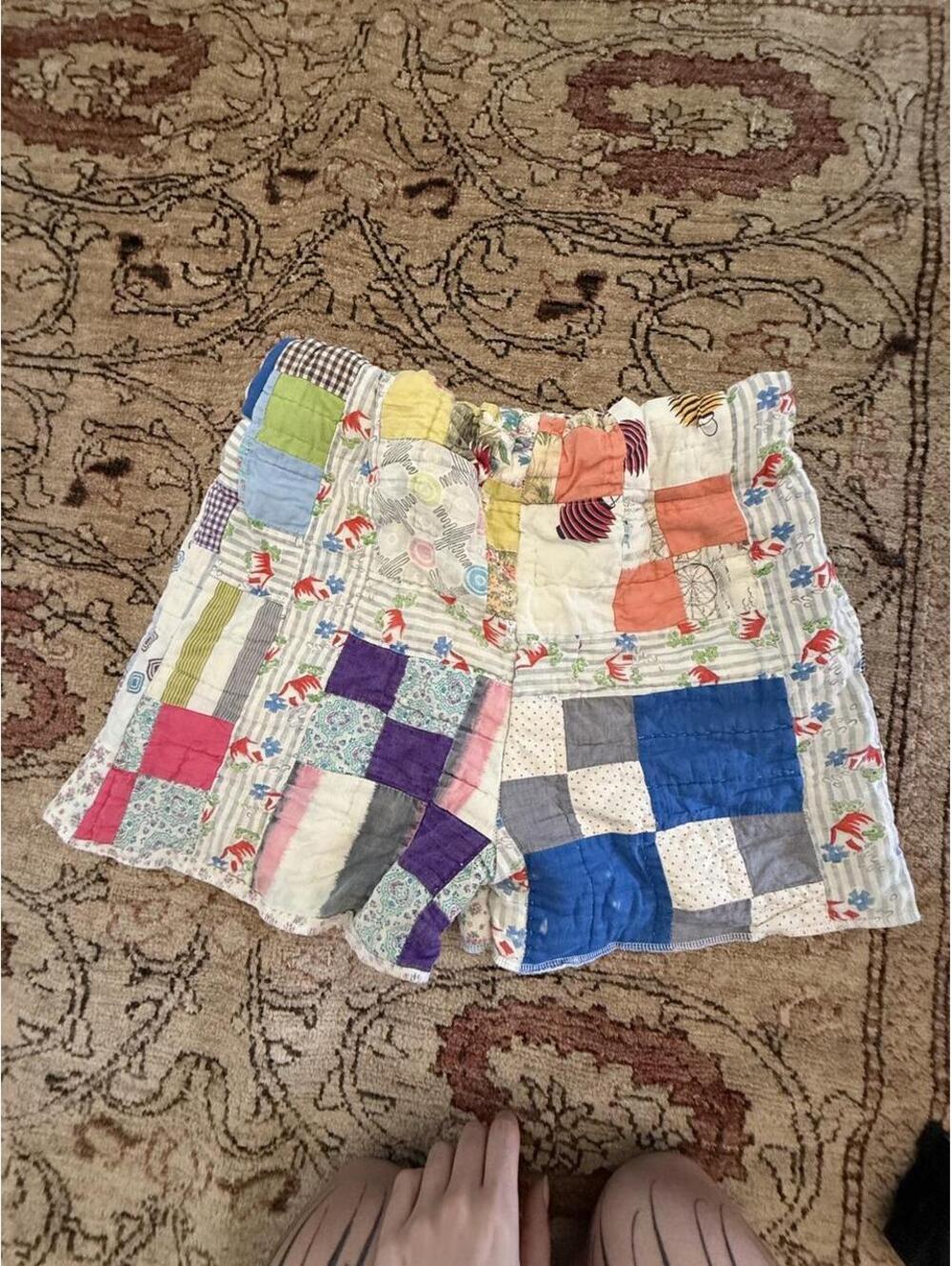 Handmade feedsack 30s 40s upcycled quilt shorts patchwork